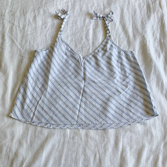 ZARA Denim Tie Shoulder Diagonal Stripe Tank - Picture 2 of 3